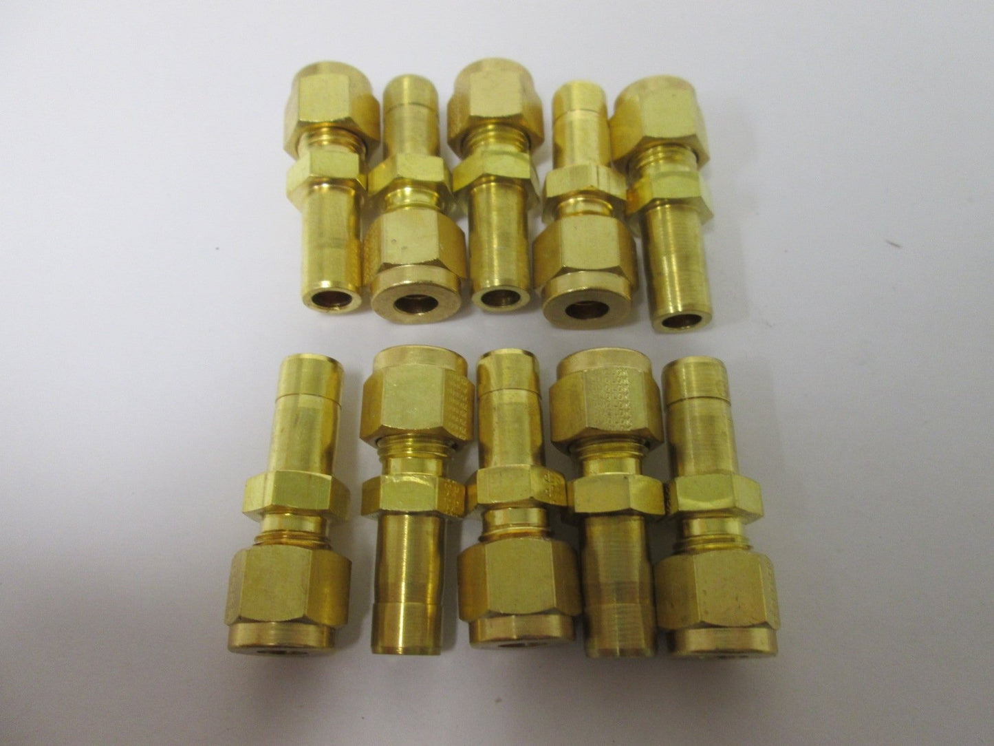 New Lot of 10 SSP IBD4R6 Tube Stub Adapters, 1/4" Tube to 3/8" Stub, Brass