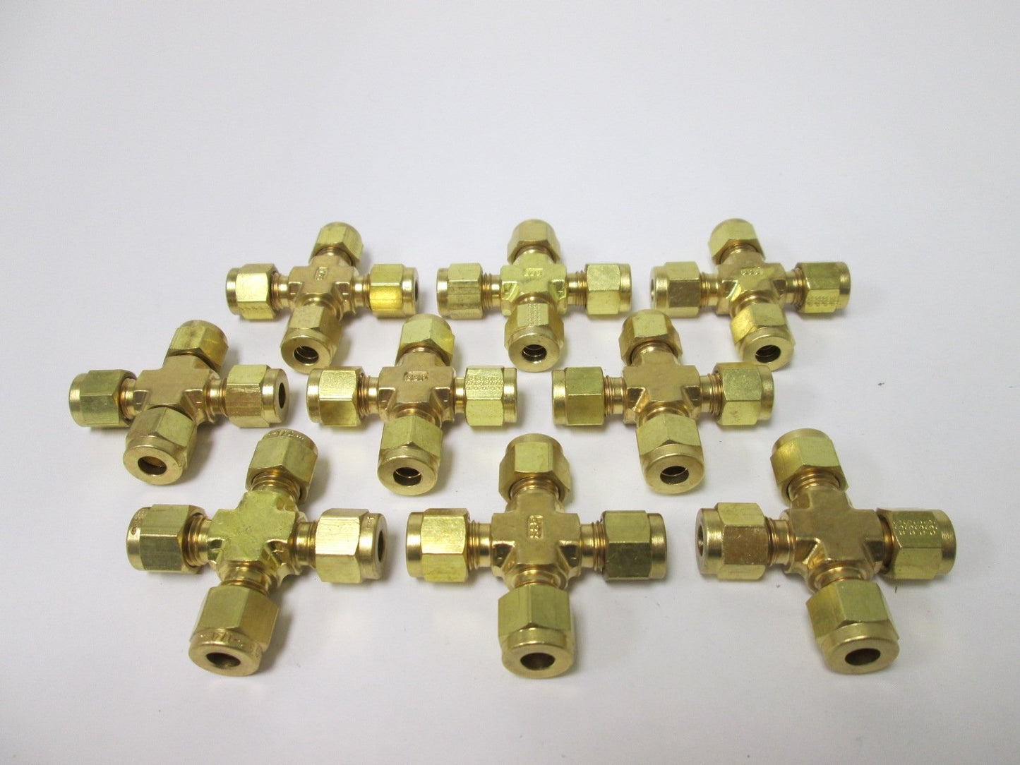 Used Lot of 9 SSP IBD4UCS Cross Compression Unions, 1/4" Tube, Material: Brass
