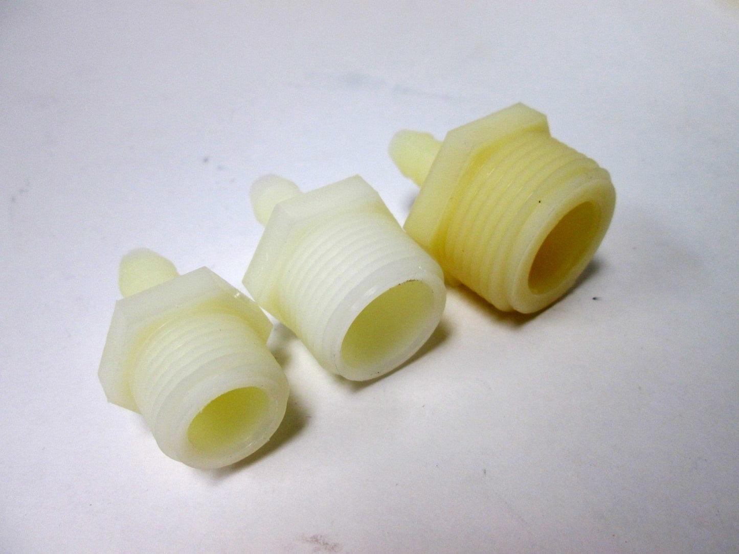 Used Lot of 45 3/8" Barbed Tube Fittings, Connections: 1/2" NPT 3/4" NPT 1" NPT