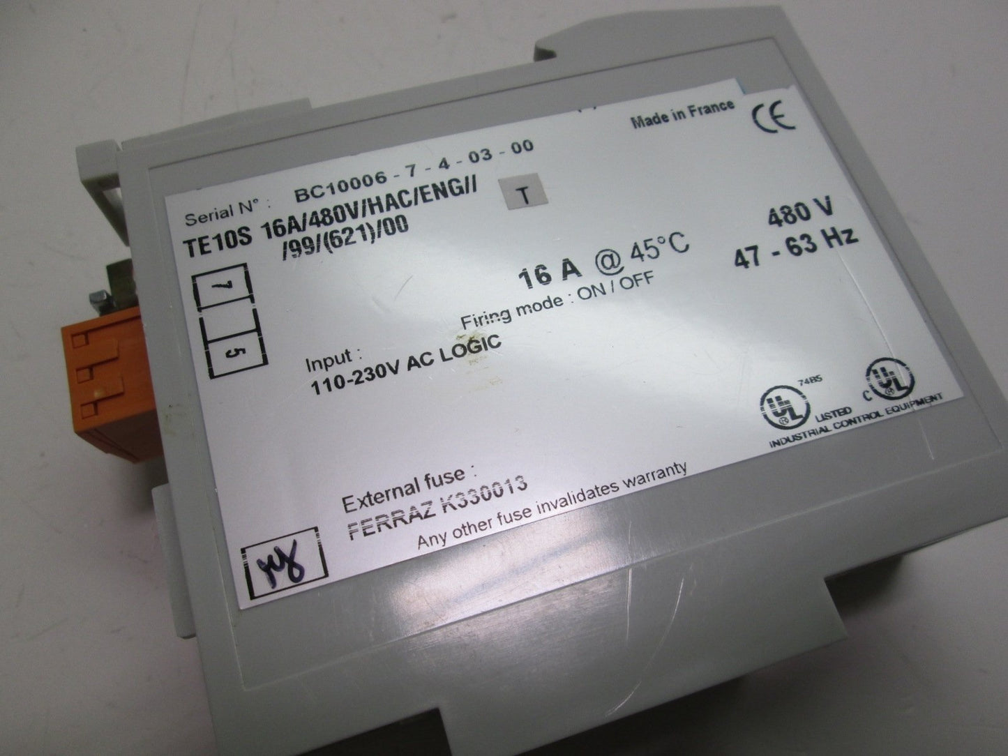 Used Barber-Colman TE10S Single Phase Solid State Relay Input: 110-230VAC 16 Amp 480V