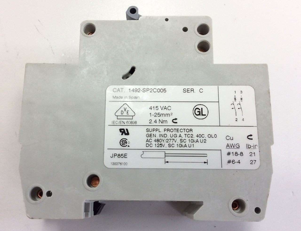 Used AB Allen Bradley 1492-SP2C005 Series C Circuit Breaker 0.5A 2 Pole 415 VAC