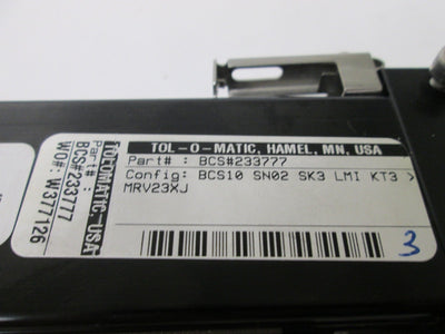 Used Tolomatic BCS10 SN02 SK3 LMI KT3 MRV23XJ Screw Drive Actuator 1" Bore, 3" Stroke