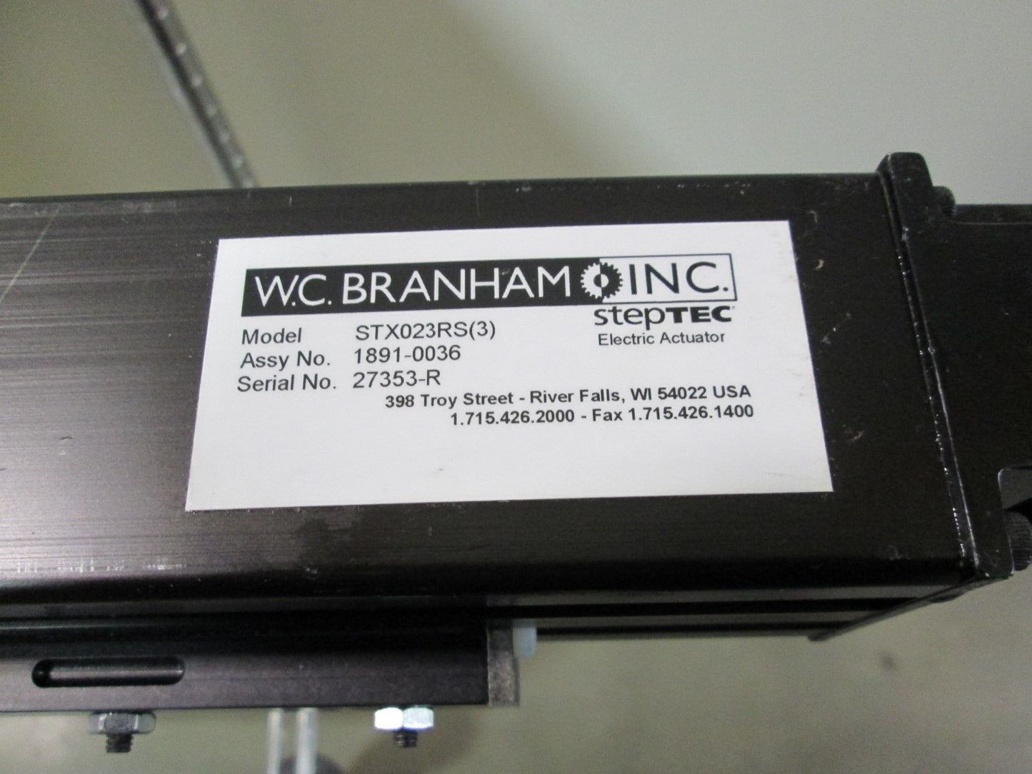 New Other W.C. Branham STX023RS(3) Pneumatic Rodless Positioner 54.5" Nema 23 Motor Mount