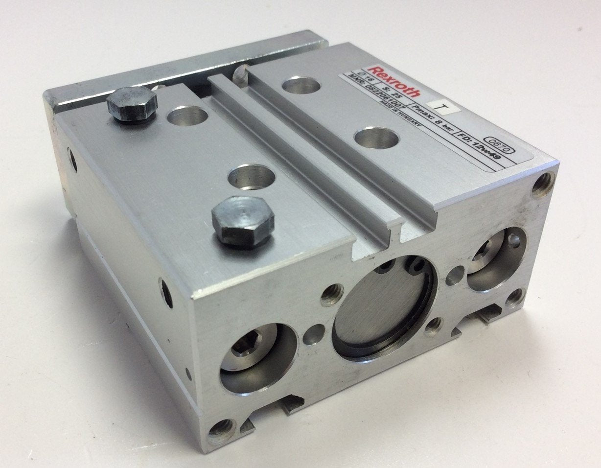 New – Open box Rexroth 0822061007 Dual Guided Pneumatic Air Cylinder 16 mm Bore 25mm Stroke