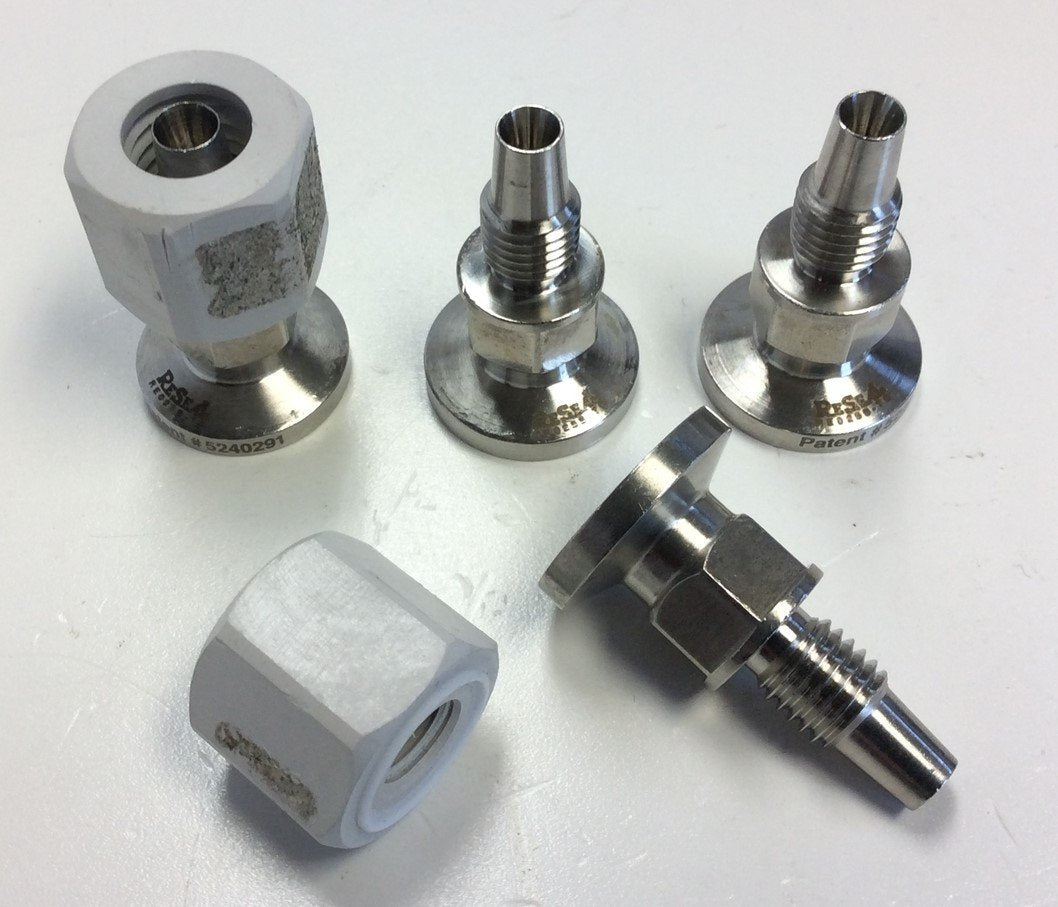 Used Lot of 4 RE025S Stainless Steel Sanitary Couplings 0.985" Flange OD 0.31" Barb