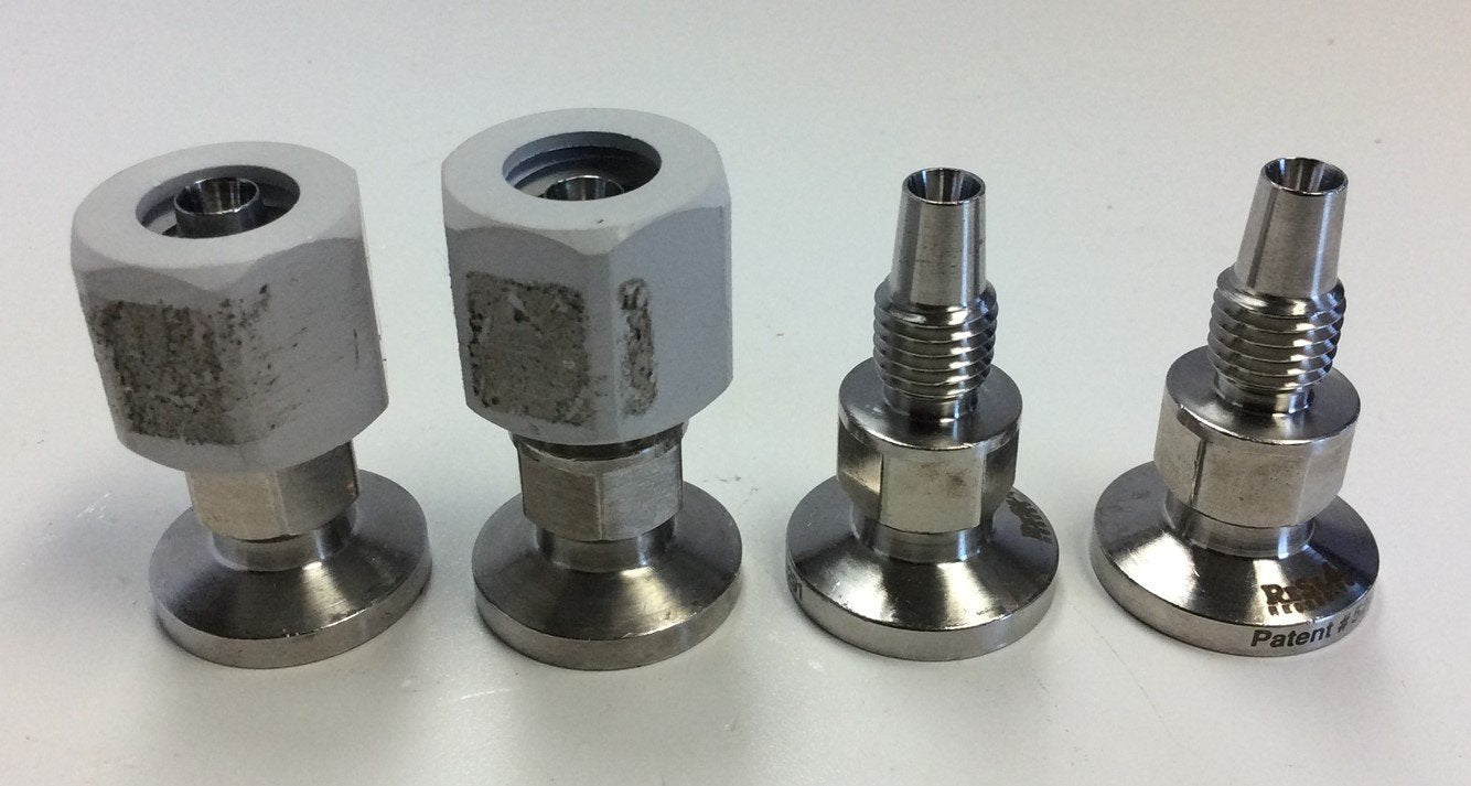 Used Lot of 4 RE025S Stainless Steel Sanitary Couplings 0.985" Flange OD 0.31" Barb