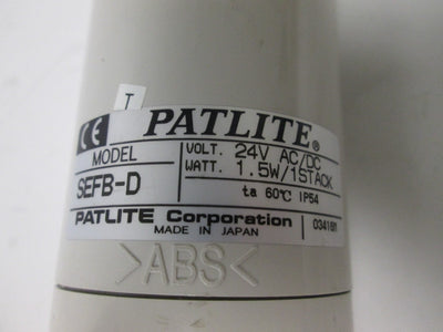 Used Patlite SEFB-102D (SEFB-D) Signal Tower, 24VAC/DC, 1.5W Per Stack, Red Light