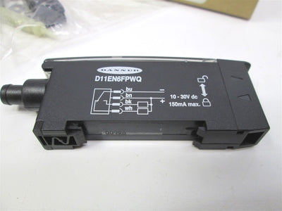 New Banner D11EN6FPWQ 59800 Fiber Optic Sensor White LED 450-650nm 10-30VDC NPN