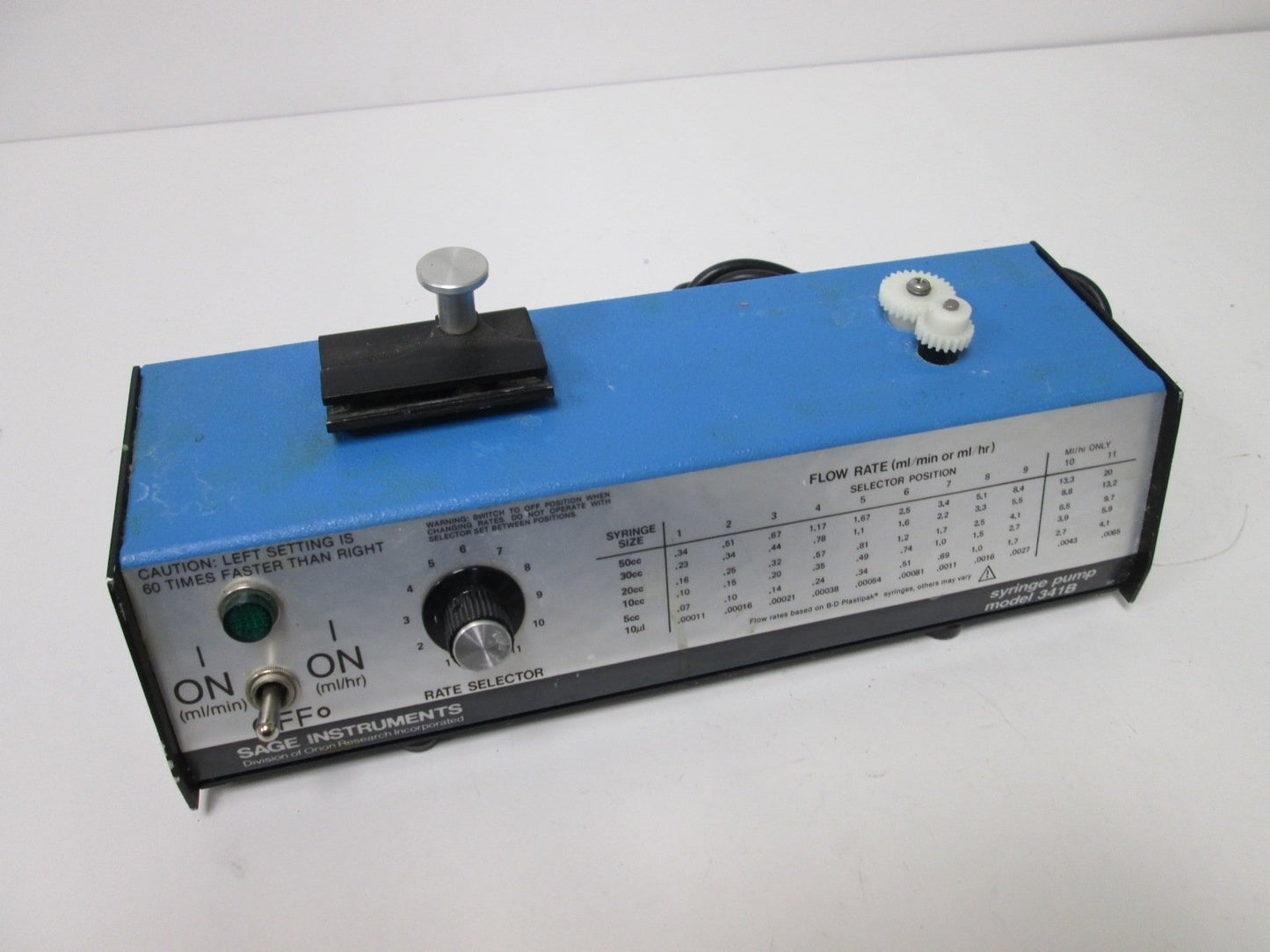 Used Sage Instruments 341B Syringe Pump, mL/min and mL/hr Selectable, Supply: 115VAC