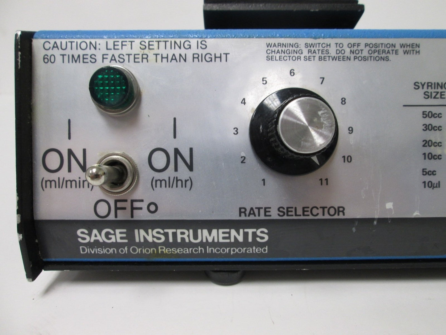Used Sage Instruments 341B Syringe Pump, mL/min and mL/hr Selectable, Supply: 115VAC