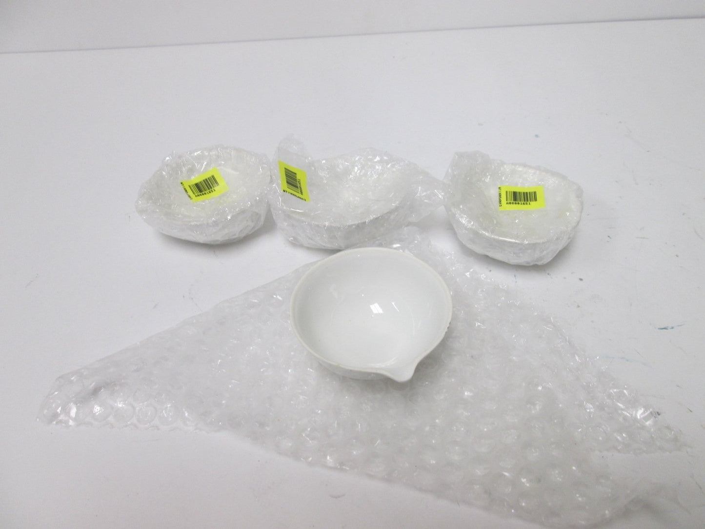 Used Lot of 4 Porcelain Evaporating Basins, Capacity: 70mL 2.36 oz, Diameter: 75mm