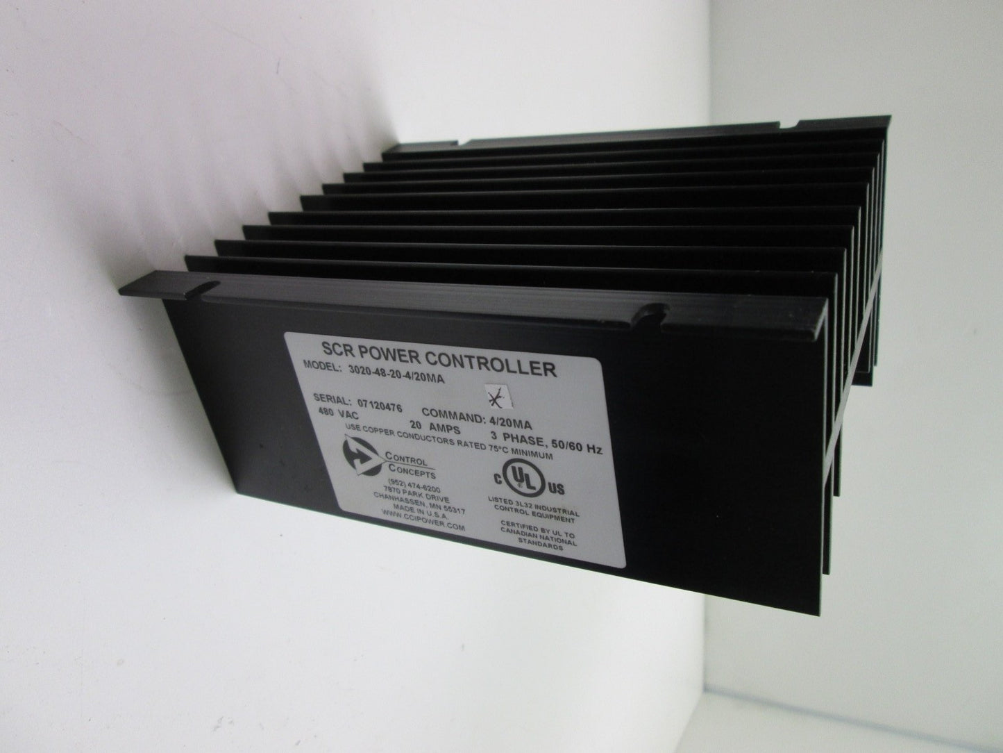 Used Control Concepts 3020-48-20-4/20MA SCR Power Controller 480VAC 20 Amp w/ Board