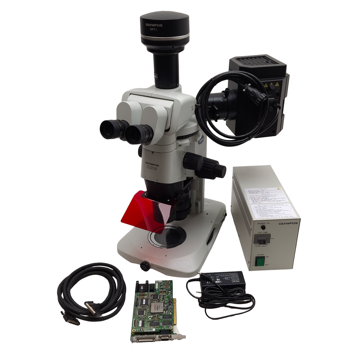 Used Olympus SZX16 Trinocular Fluorescence Microscope w/ Camera & Illuminated Stand
