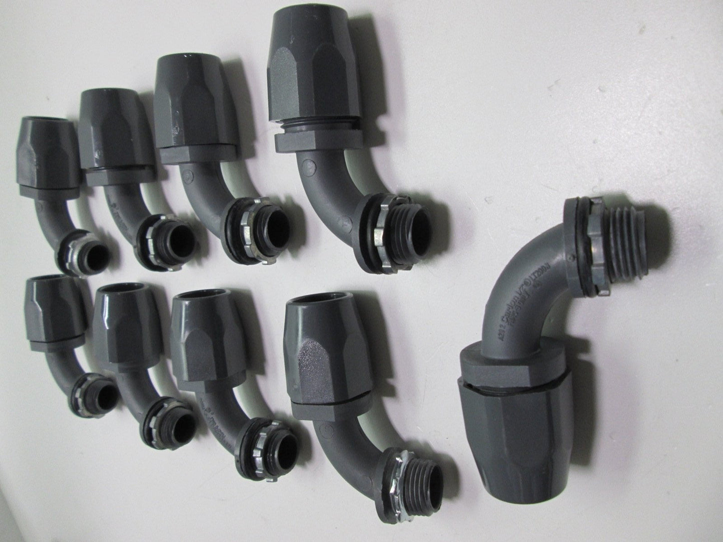 New – Open box Lot of 9 Carlon LT20DN A292 Non-Metallic 1/2" 90 Degree Liquid Tight Fittings