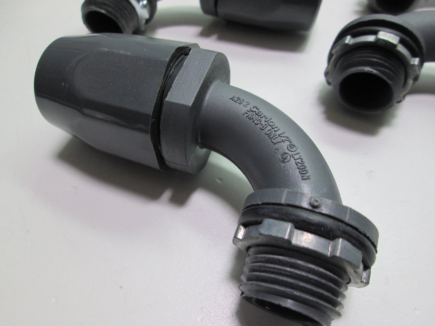 New – Open box Lot of 9 Carlon LT20DN A292 Non-Metallic 1/2" 90 Degree Liquid Tight Fittings