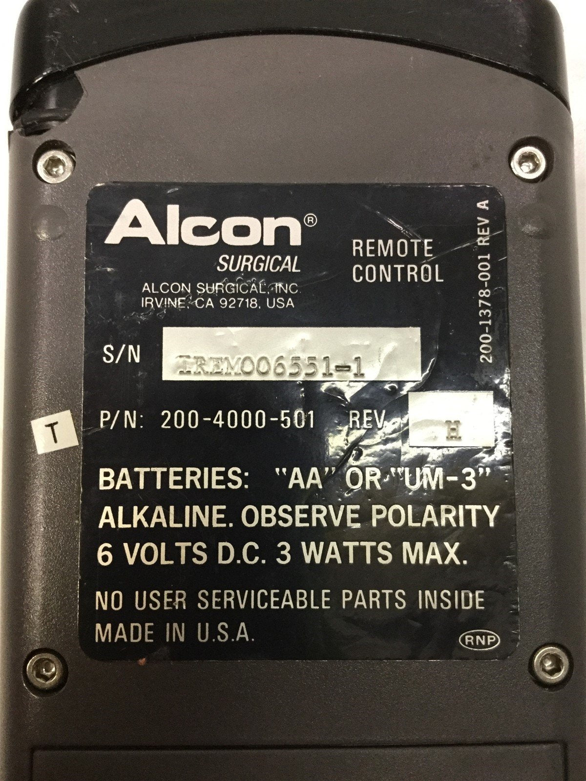 Alcon Unity Remote Control Alcon 200-4000-501 Legacy 20000 Remote Control 8065740985 Rev L, Teste ...