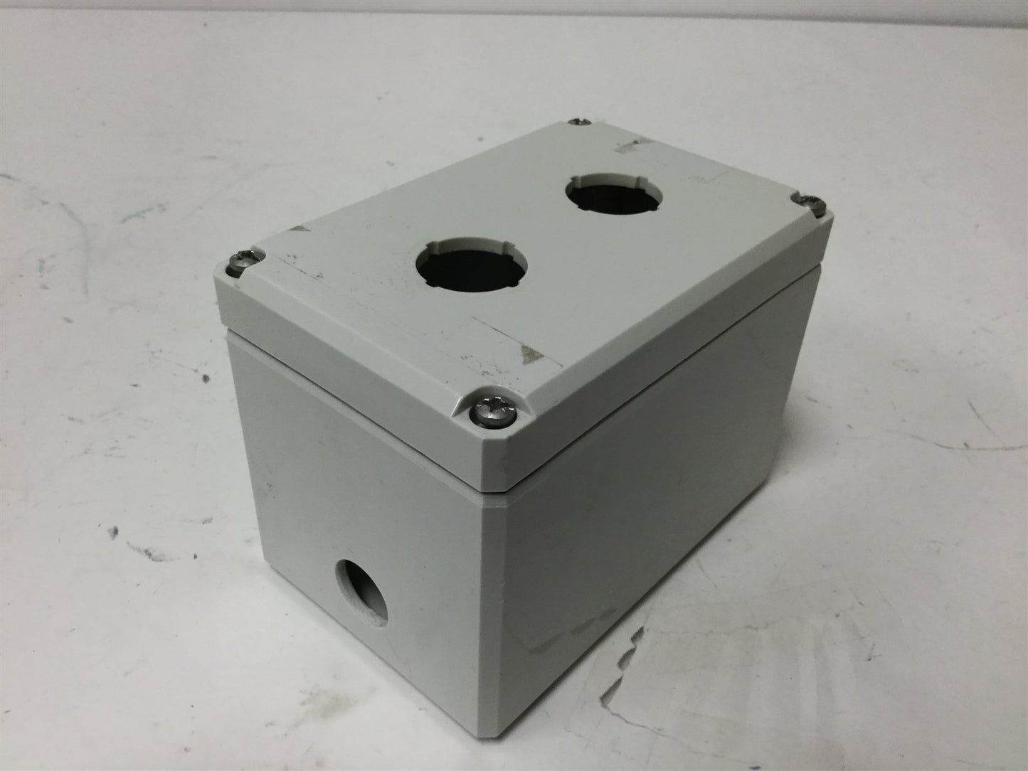 Used Hoffman Q-1289PCD Push Button Enclosure, 4.75" x 3.25" x 3.375", *Hole Added*