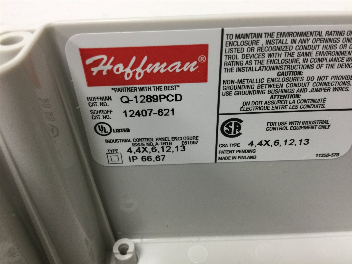 Used Hoffman Q-1289PCD Push Button Enclosure, 4.75" x 3.25" x 3.375", *Hole Added*