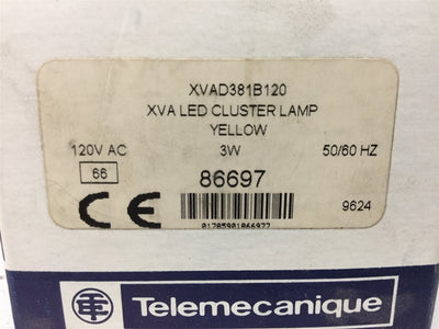 New – Open box Telemecanique XVAD381B120 LED Cluster, Color: Yellow, Voltage: 120VAC, Power: 3W