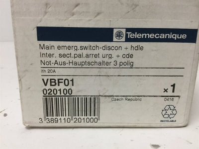 New Telemecanique VBF01 Disconnect Switch, 3-Pole, Rating: 16A 690VAC