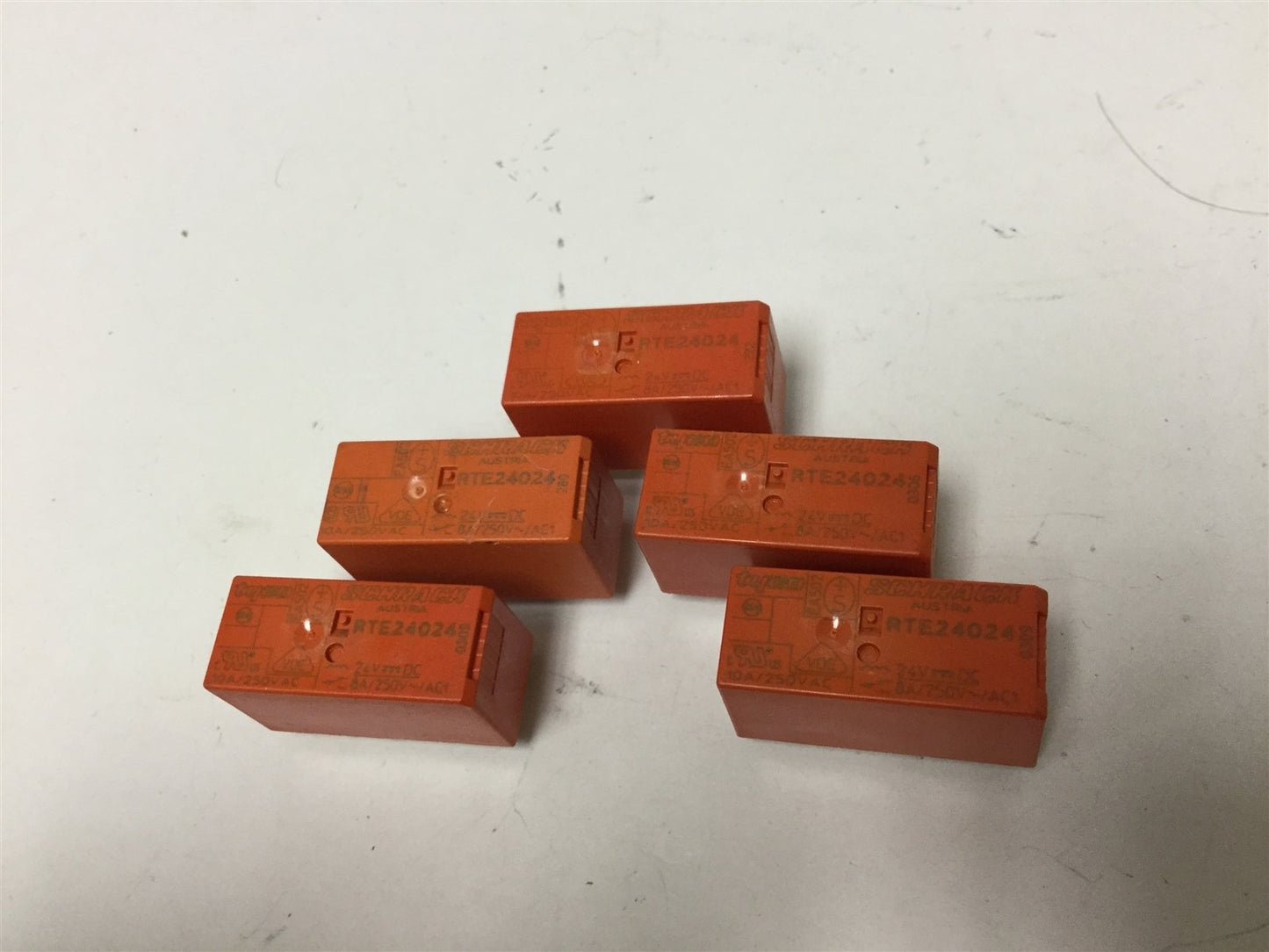 Used Lot of 5 Schrack RTE24024 Relays, DPDT, Coil: 24VDC, Contact Rating: 8A 250VAC