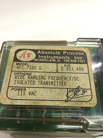 Used Absolute Process Instruments API 7580 G Frequency to DC Transmitter 115VAC
