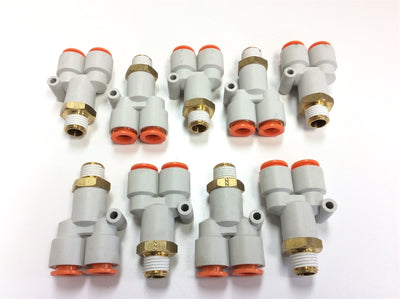 New – Open box Lot of 9 SMC KQ2U11-35S Pneumatic Wye Y Fittings 1/4" NPT 3/8" Tubing