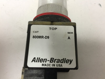 Used Allen Bradley 800MR-D9 Yellow Mushroom Push Button, With 800M-XD1 Contact Block