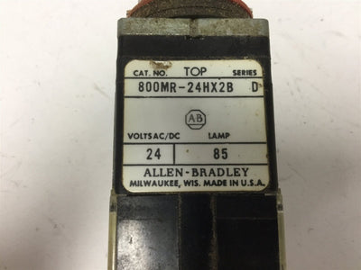 Used Allen Bradley 800MR-24HX2B Red Lighted Selector Switch, With 800M-XA Contacts