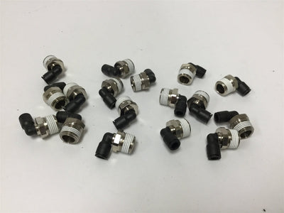 New – Open box Lot Of 17 Legris Swiveling Elbow Fittings, 3/8" NPT Male to 1/4" Tubing