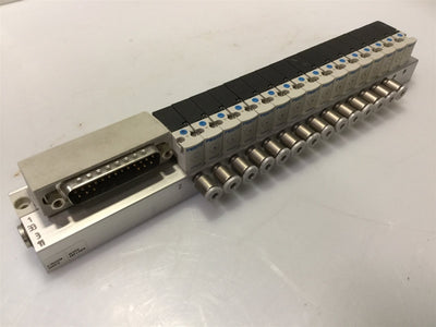 Used Bank of Festo 197026 MH1 Series Mini 3/2-Way Valve NO 24VDC DB-25 Manifold Assy.