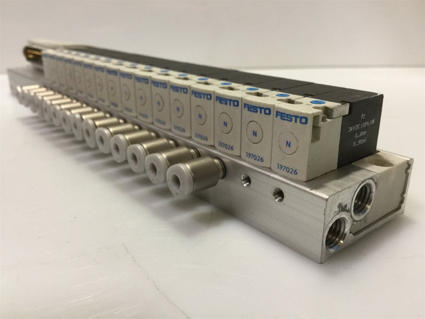 Used Bank of Festo 197026 MH1 Series Mini 3/2-Way Valve NO 24VDC DB-25 Manifold Assy.