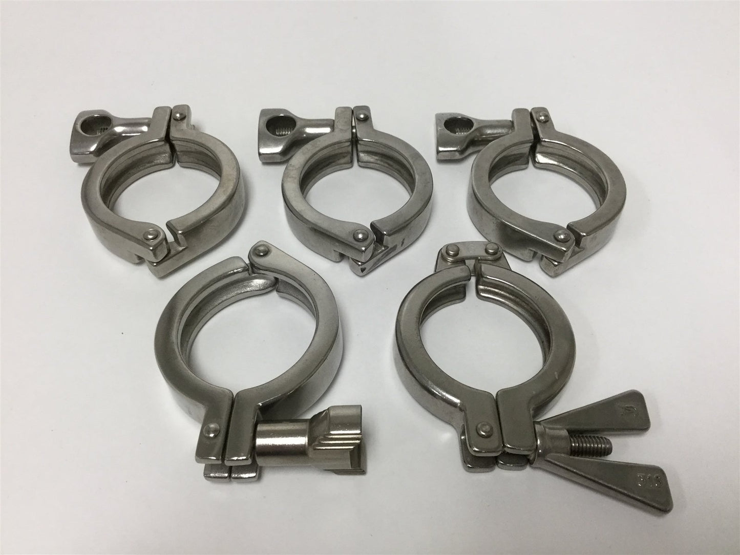 Used Lot of 5 Sanitary Tri-Clamps, Size: 2", *Assortment of Styles* See Pictures