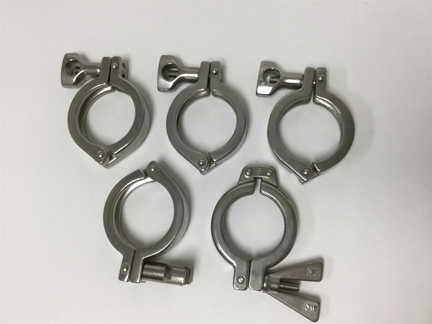 Used Lot of 5 Sanitary Tri-Clamps, Size: 2", *Assortment of Styles* See Pictures