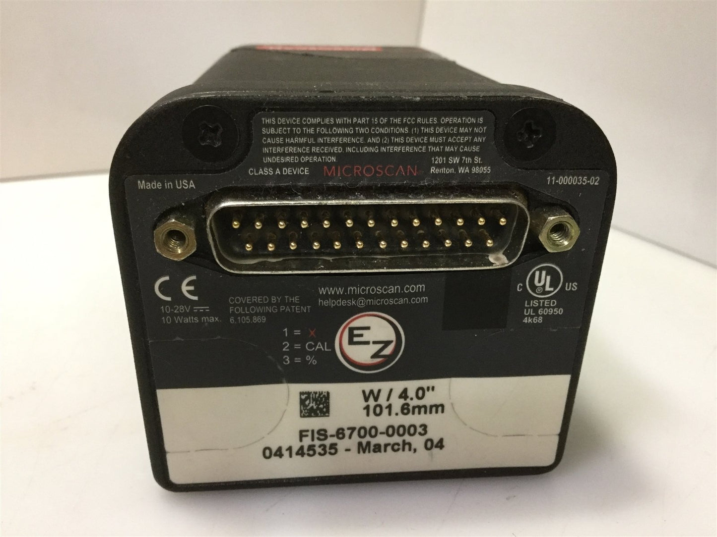 Used Microscan FIS-6700-0003 Quadrus EZ Fixed Scanner Barcode Reader *See Details