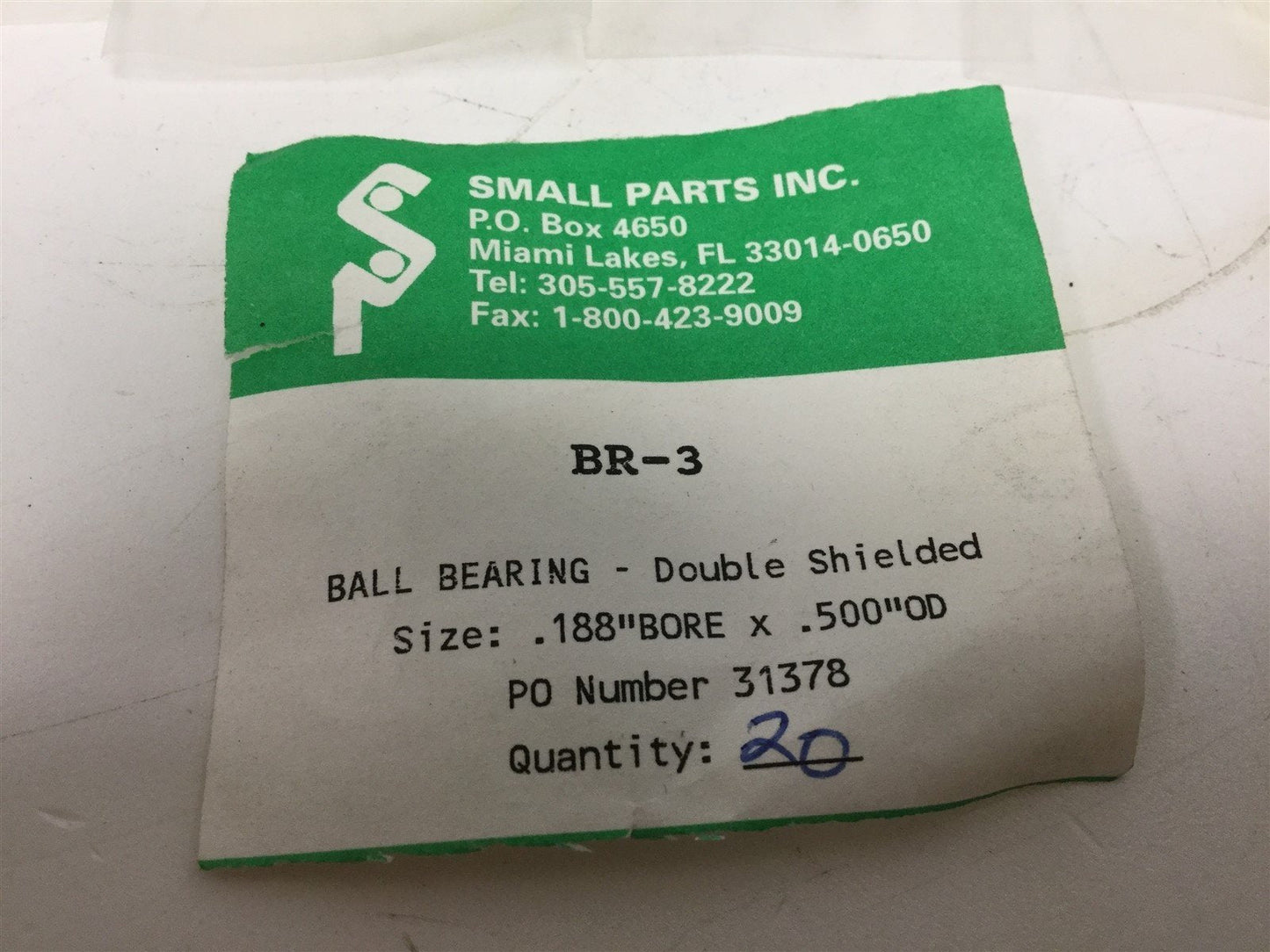 Used Lot of 4 Small Parts Inc BR-3 31378 Ball Bearings Shielded, 0.188" Bore, 0.5" OD