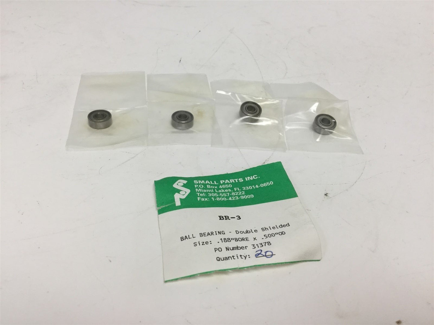 Used Lot of 4 Small Parts Inc BR-3 31378 Ball Bearings Shielded, 0.188" Bore, 0.5" OD