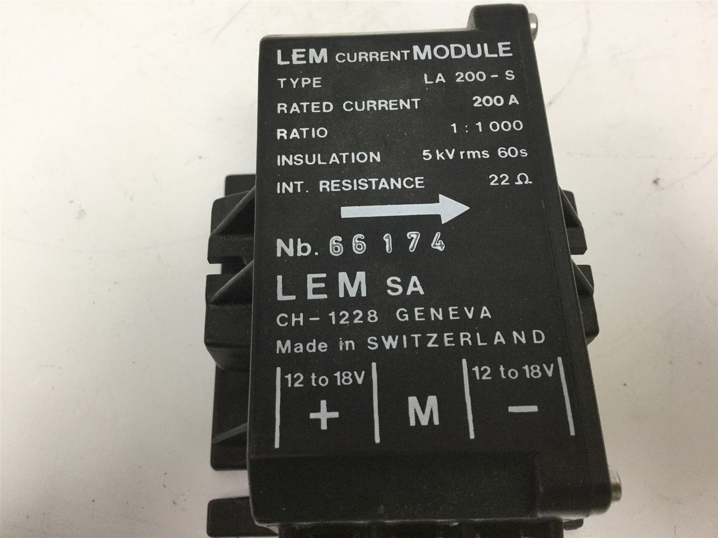 Used LEM LA 200-S Current Transducer, 200A, 1:1000 Ratio, 22 Ohm Internal Resistance