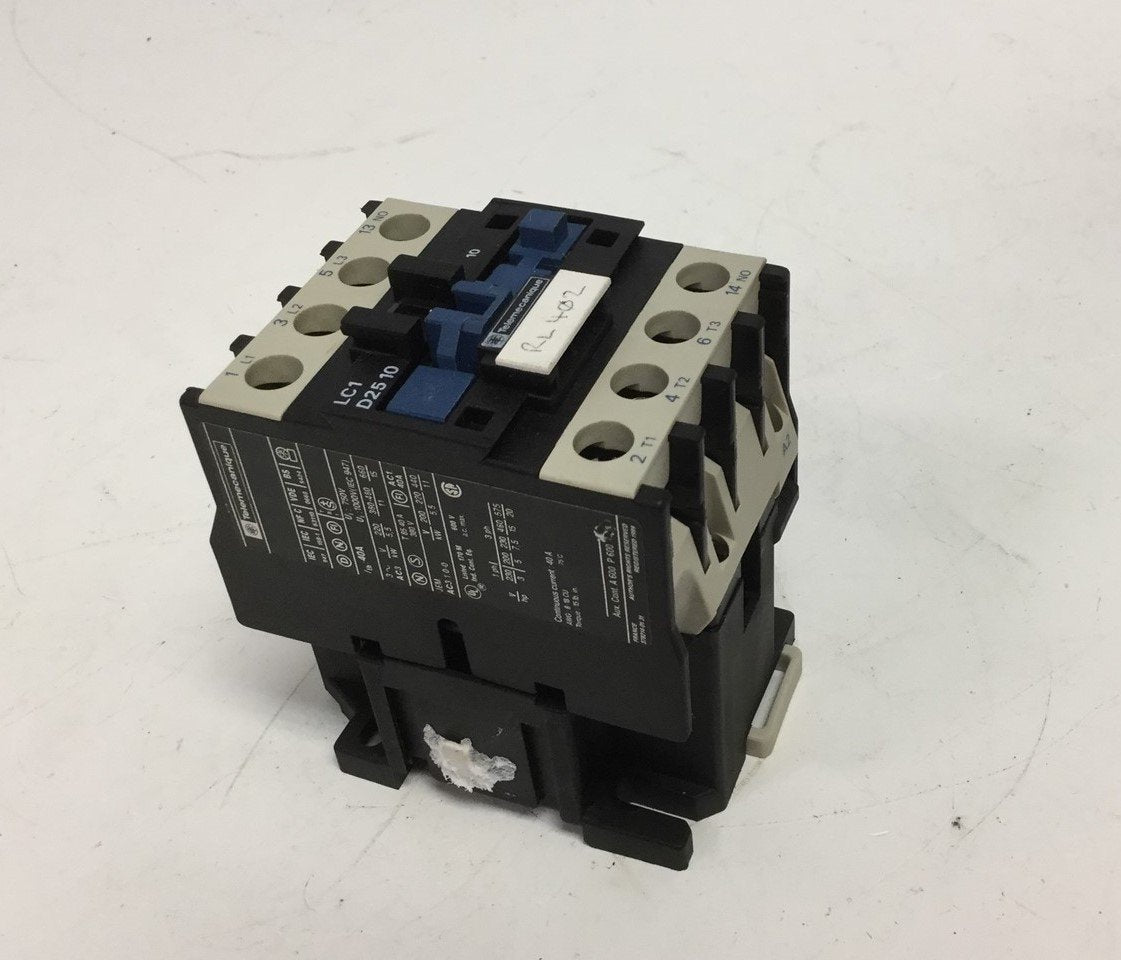 Used Telemecanique LC1-D25-10 Contactor, Coil: 48VAC, Contact Rating: 600VAC 40A