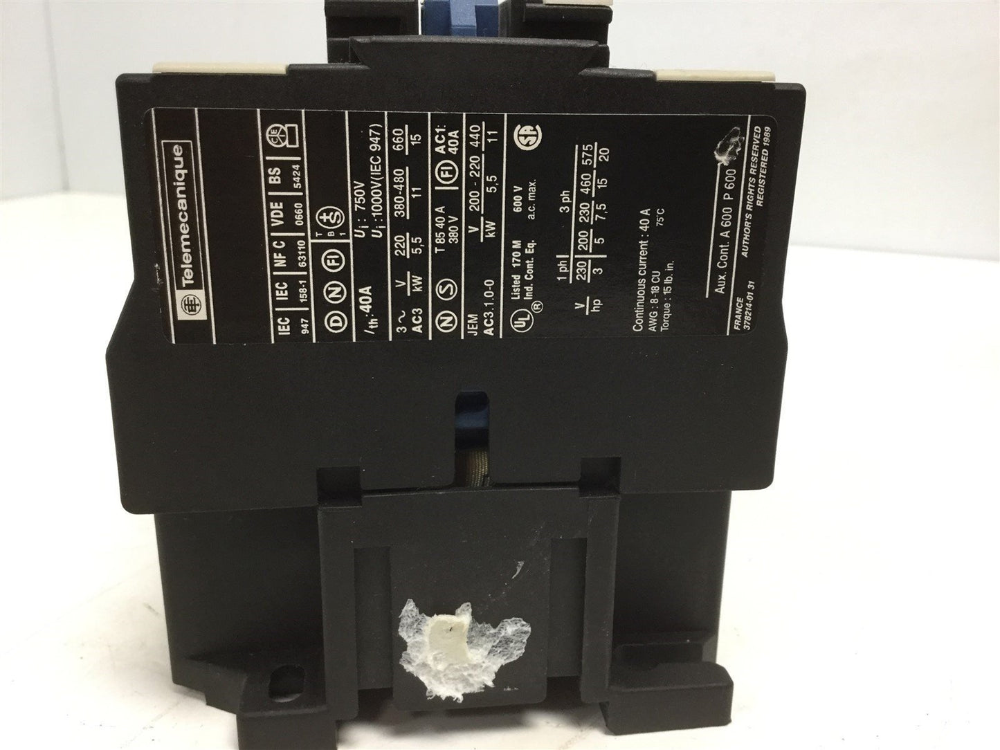 Used Telemecanique LC1-D25-10 Contactor, Coil: 48VAC, Contact Rating: 600VAC 40A