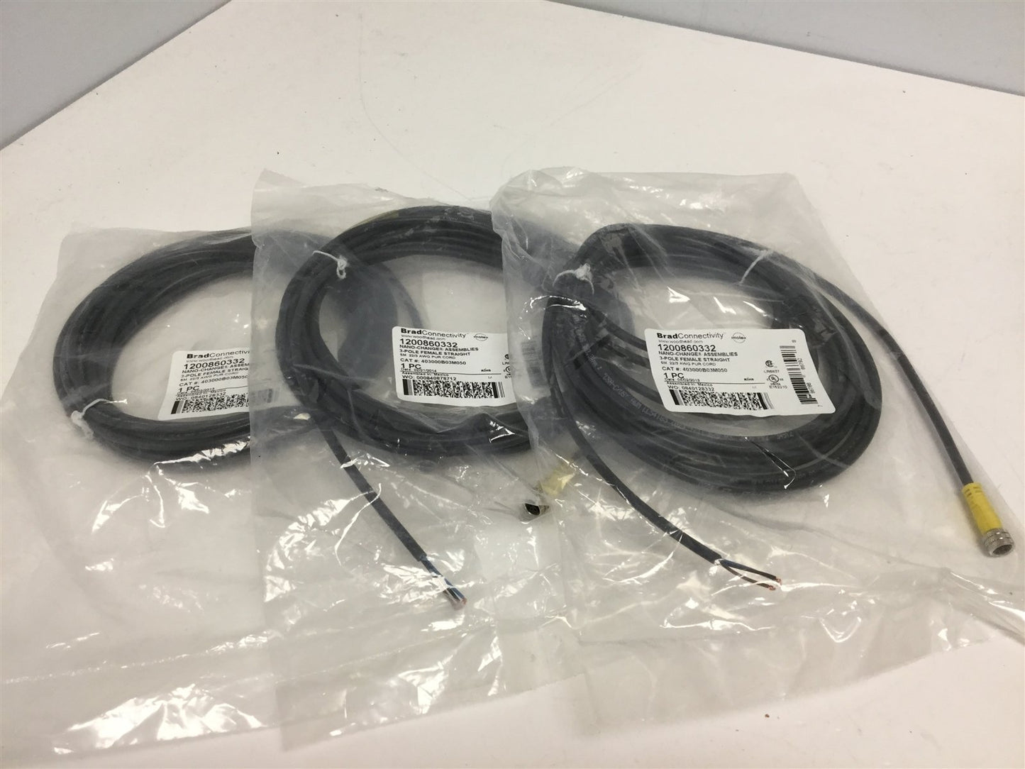 Used Lot of 3 BradConnectivity 1200860332 Nano-Change Assembly 3-pole Female 5M Cord
