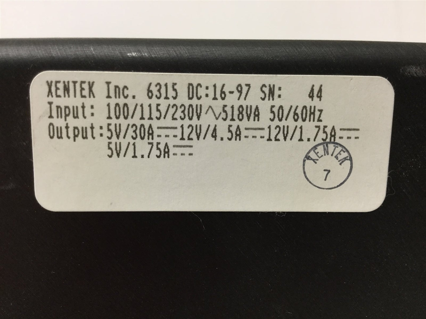 Used Xentek Inc 6315 Power Supply, In: 100/120/220/240VAC, Out: +/-5VDC and +/-12VDC