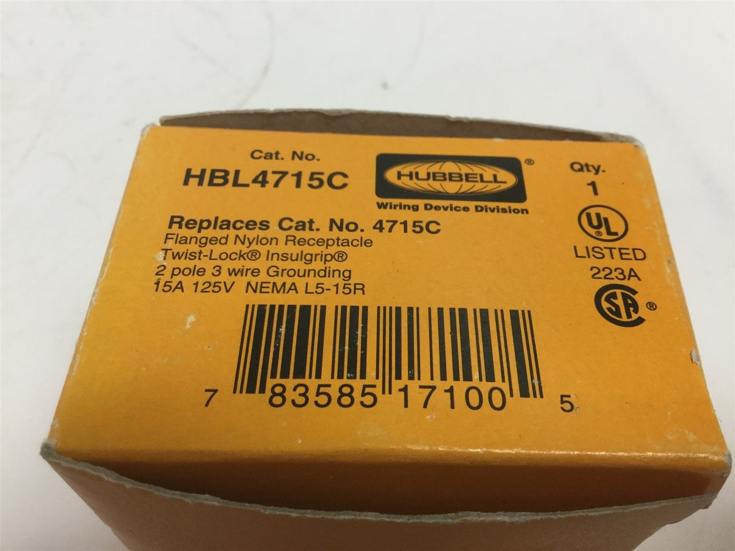 New Hubbell HBL4714C  Flanged Nylon Receptacle Twist-Lock Insulgrip 15A 125V