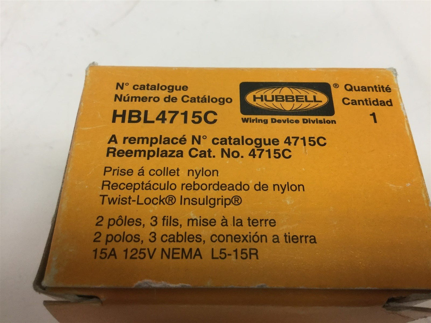 New Hubbell HBL4714C  Flanged Nylon Receptacle Twist-Lock Insulgrip 15A 125V