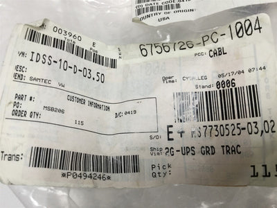 New – Open box Lot of 5 New Samtec IDSS-10-D-03.50 Slim Flat Ribbon IDC Cables 10-Pin, 3.5"L