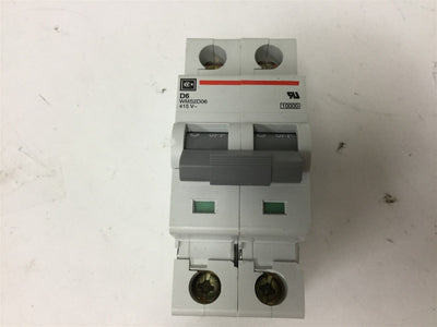 Used Cutler Hammer WMS2D06 Mini Circuit Breaker, 2-Pole, 415VAC/130VDC 6A, D-Curve