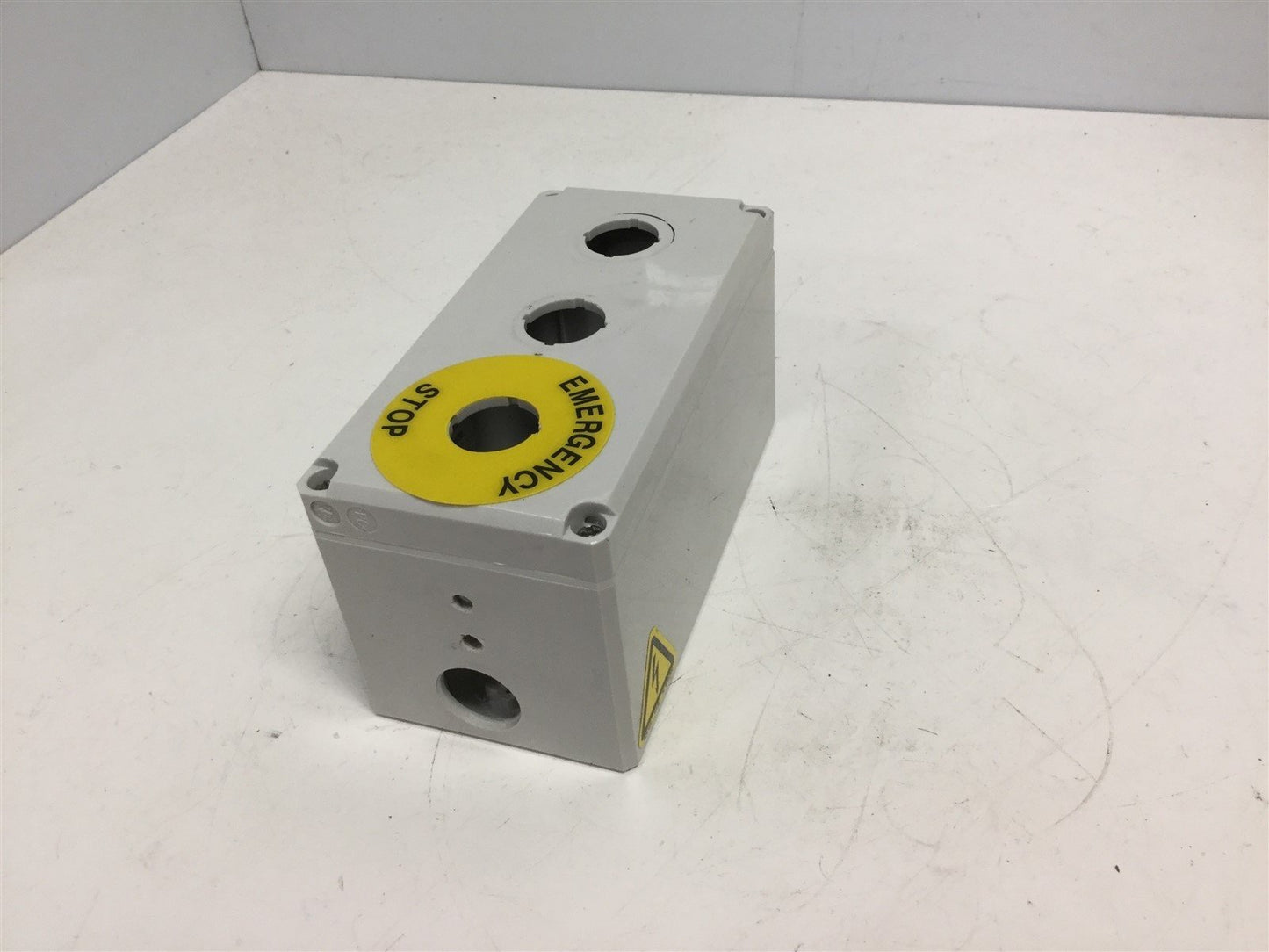 Used Hoffman Q3PBPCDM 3-Hole Pushbutton Enclosure, 6-5/16" x 3-3/16 x 3-7/16" *Holes*