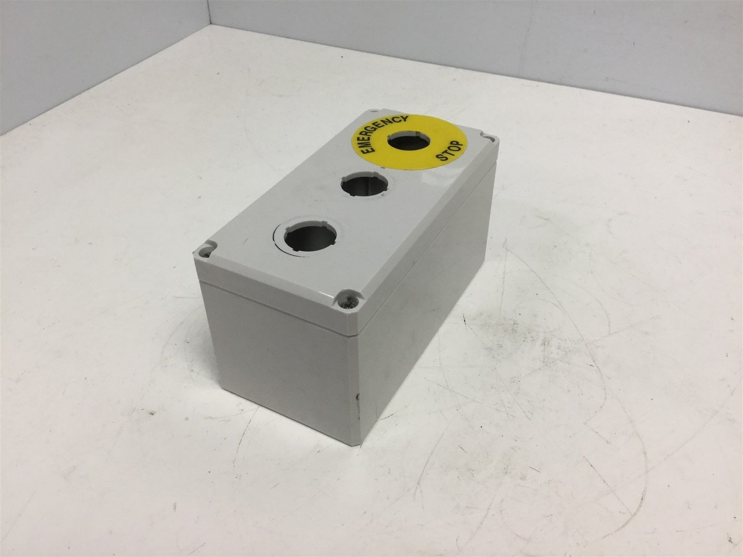 Used Hoffman Q3PBPCDM 3-Hole Pushbutton Enclosure, 6-5/16" x 3-3/16 x 3-7/16" *Holes*