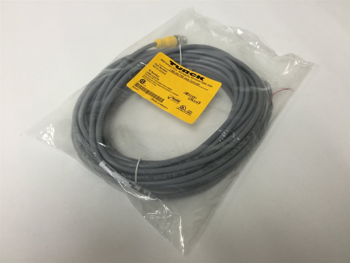 New Turck RSC 6T-10/S618 Cordset, M12 Male 6-Pin Connector to Flying Leads, 10m