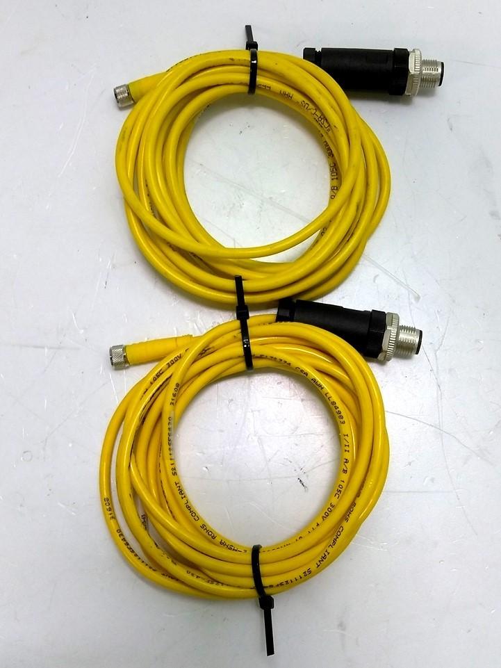Used Lot of 2 Turck U2515-65 Cable, 9' long, 3 Conductor, M8 Female Connector